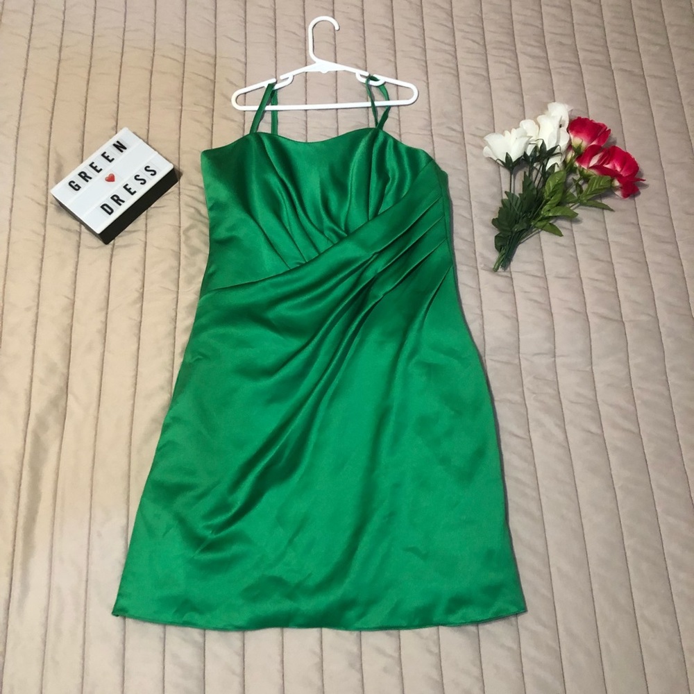 Green satin prom dress